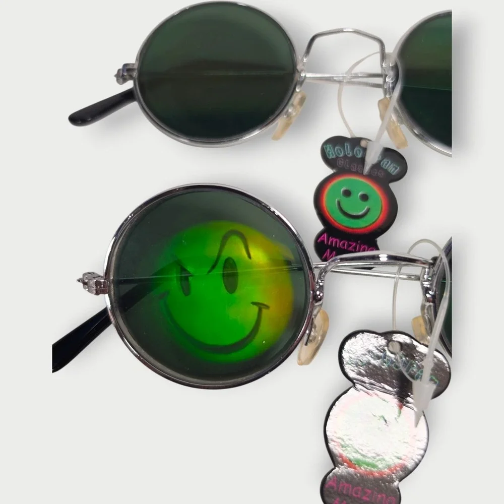 EYES + Smily Face Hologram Sunglasses Glasses LOT OF 2 VINTAGE NOS TAG NEW 1990s